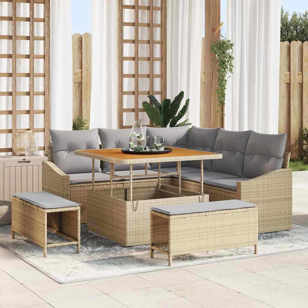 Havesofa Sæt med pude med opbevaring 8 pcs Beige Poly rattan