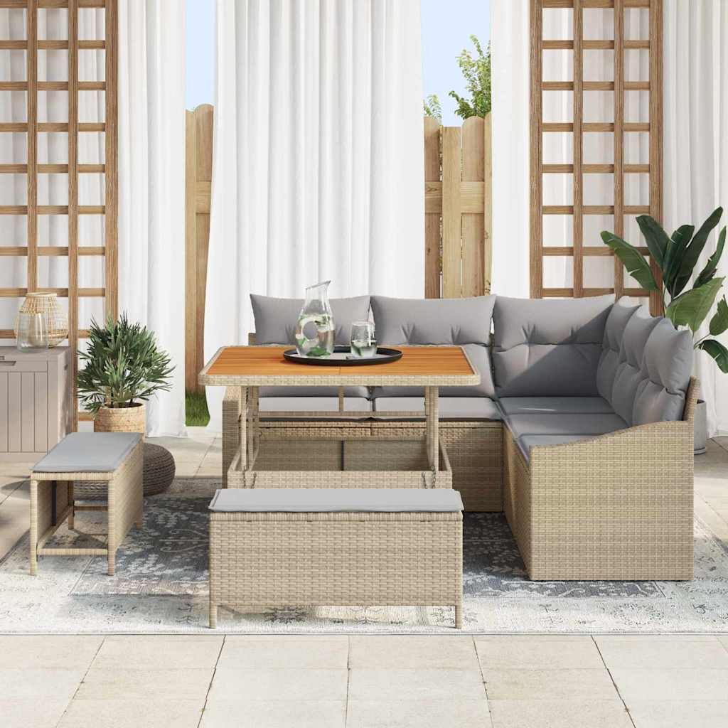 Havesofa Sæt med pude med opbevaring 8 pcs Beige Poly rattan