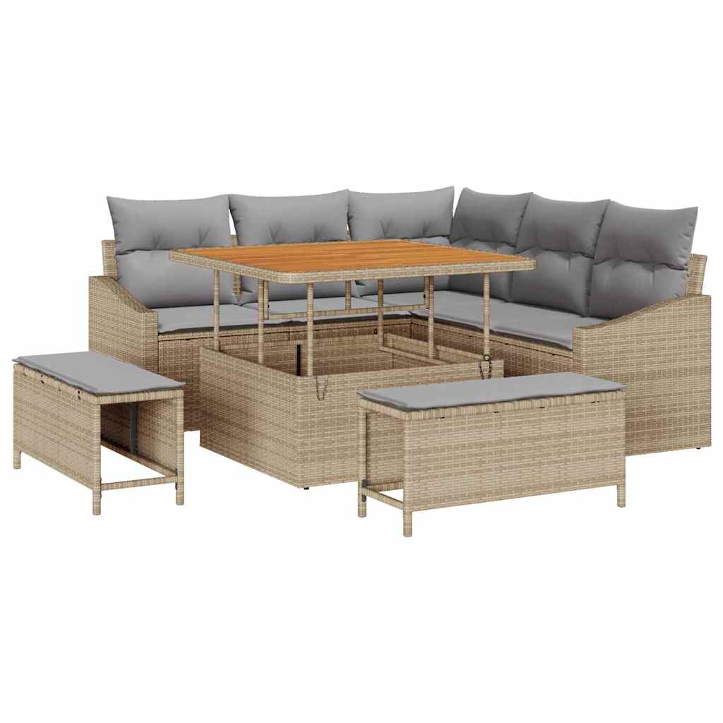 Havesofa Sæt med pude med opbevaring 8 pcs Beige Poly rattan
