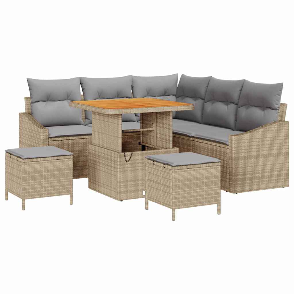 Havesofa Sæt 8 stk. 7-Antal sæder Beige Poly rattan