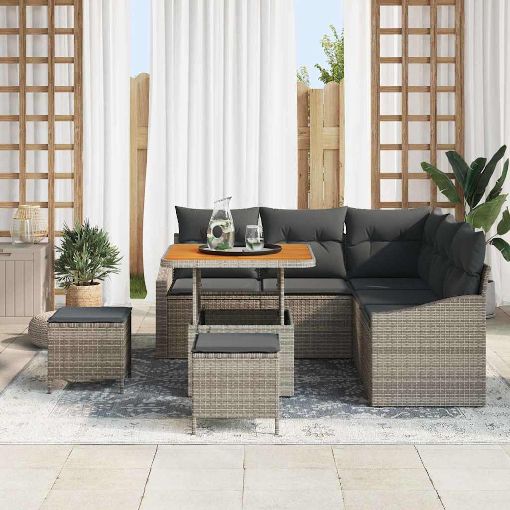 Havesofa Sæt med pude med opbevaring 8 pcs Grå Poly rattan