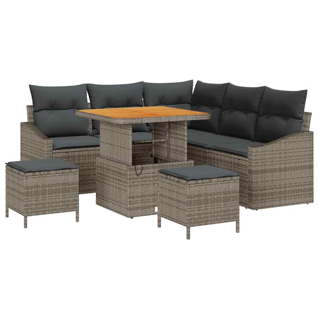 Havesofa Sæt med pude med opbevaring 8 pcs Grå Poly rattan