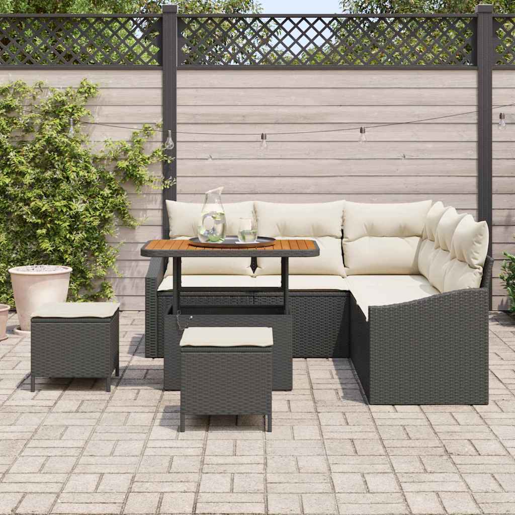 Havesofa Sæt med pude med opbevaring 8 pcs Sort Poly rattan