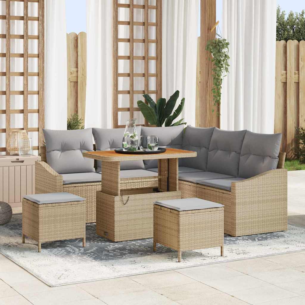 Havesofa Sæt med pude med opbevaring 8 pcs Beige Poly rattan