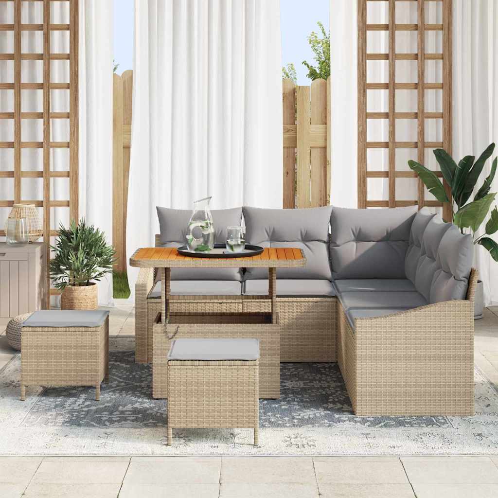 Havesofa Sæt med pude med opbevaring 8 pcs Beige Poly rattan