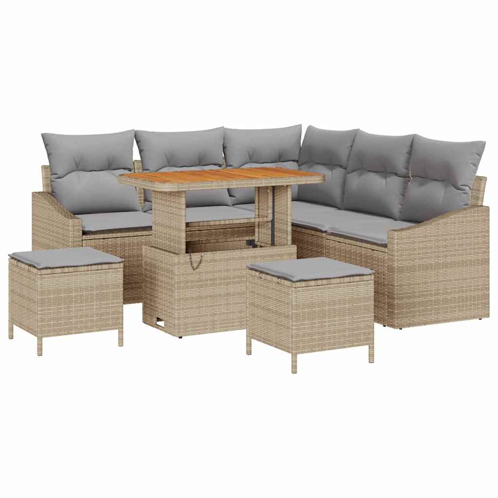 Havesofa Sæt med pude med opbevaring 8 pcs Beige Poly rattan