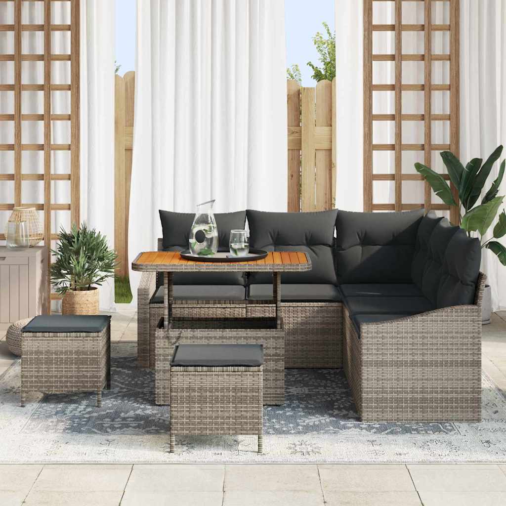 Havesofa Sæt med pude med opbevaring 8 pcs Grå Poly rattan
