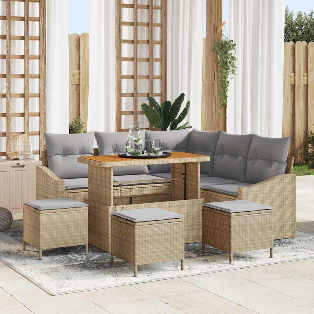 Havesofa Sæt med pude med opbevaring 9 pcs Beige Poly rattan