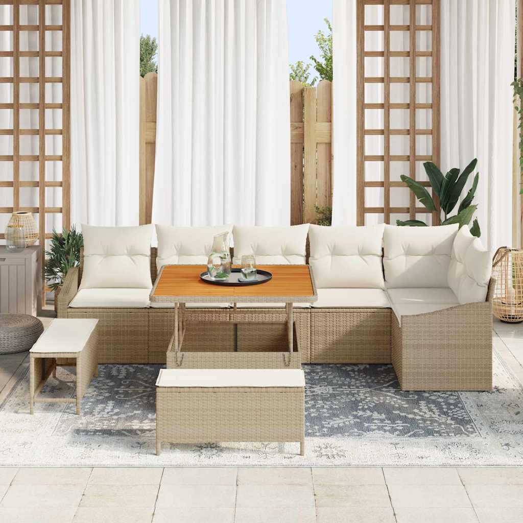 Havesofa Sæt med pude med opbevaring 9 pcs Beige Poly rattan