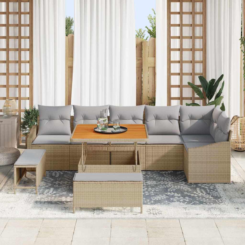 Havesofa Sæt med pude med opbevaring 9 pcs Beige Poly rattan