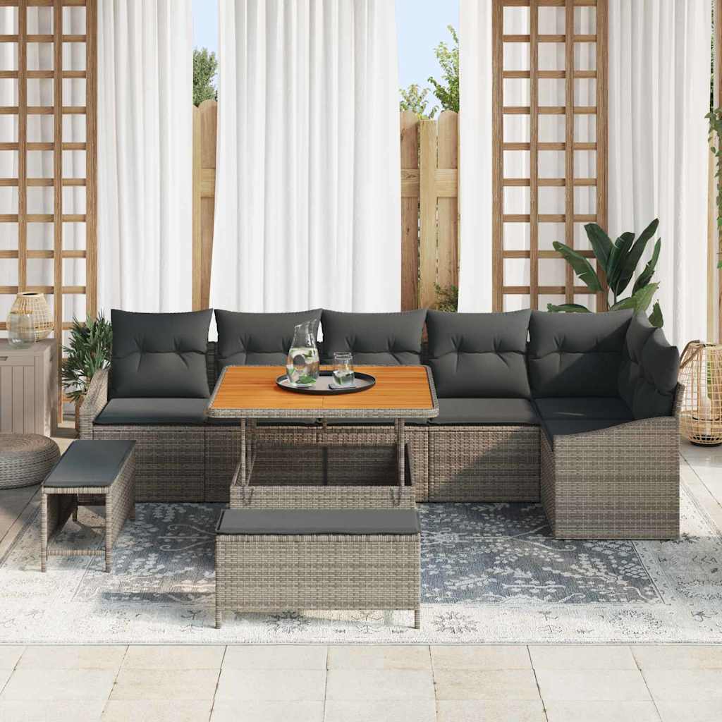 Havesofa Sæt med pude med opbevaring 9 pcs Grå Poly rattan