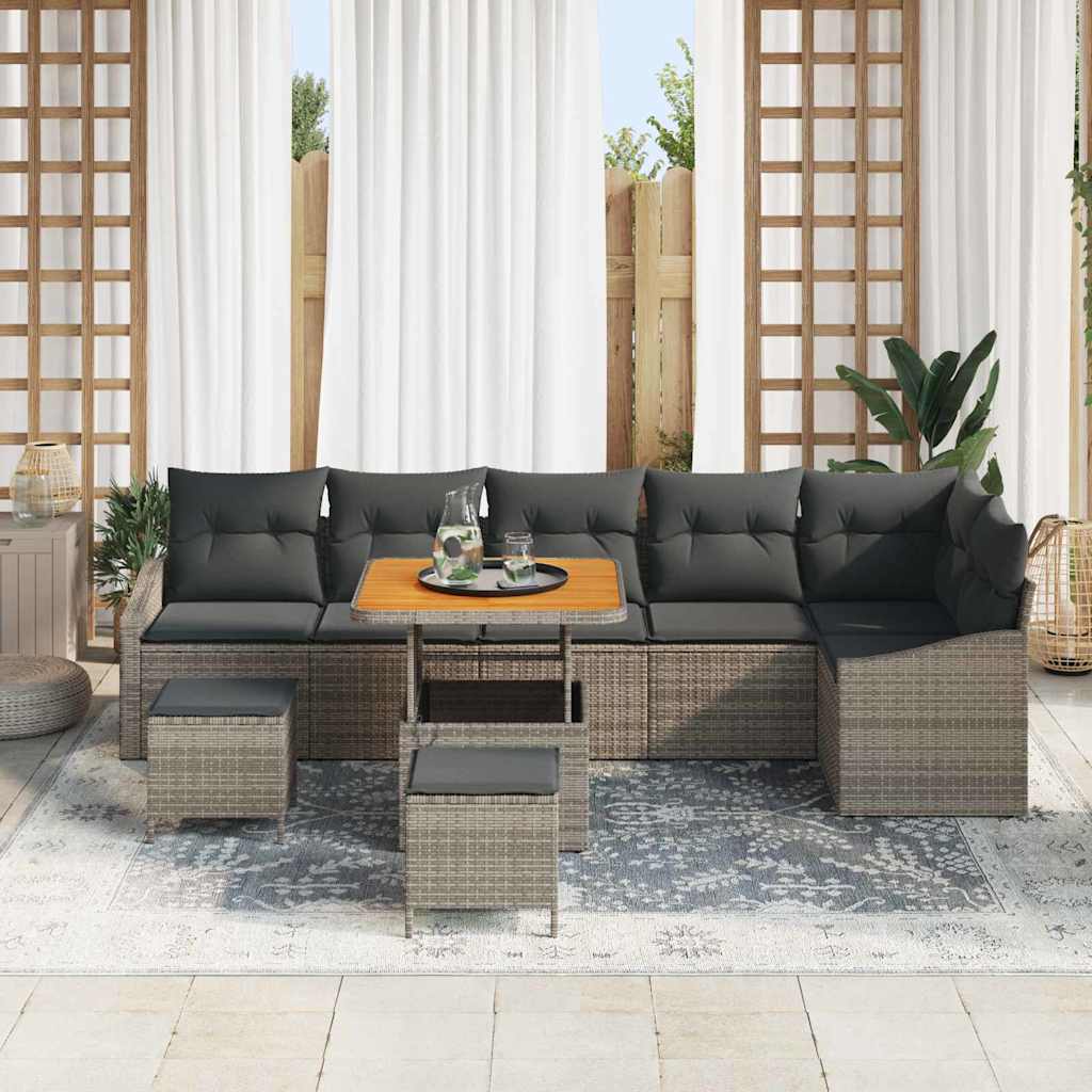 Havesofa Sæt med pude med opbevaring 9 pcs Grå Poly rattan