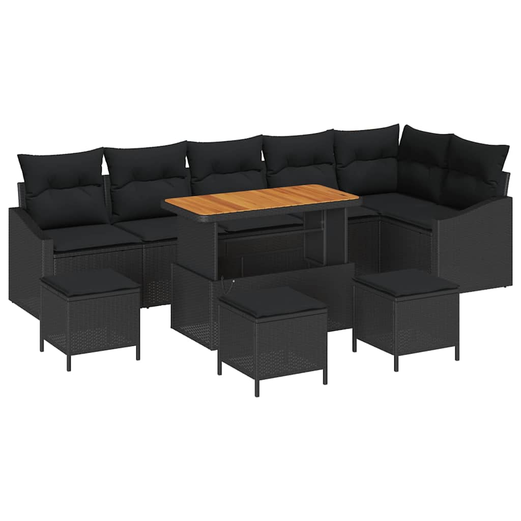 Havesofa Sæt med pude med opbevaring 10 pcs Sort Poly rattan
