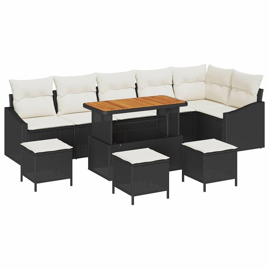 Havesofa Sæt med pude med opbevaring 10 pcs Sort Poly rattan