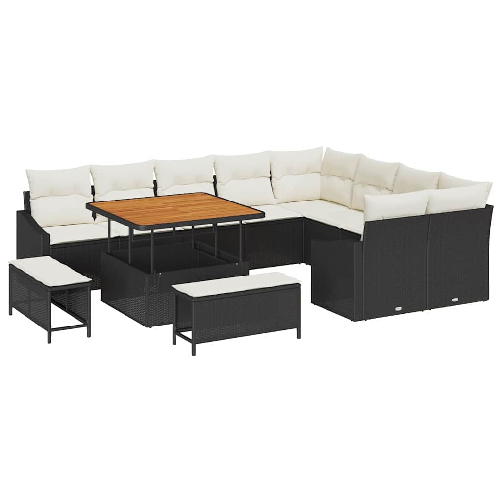 Havesofa Sæt med pude med opbevaring 12 pcs Sort Poly rattan