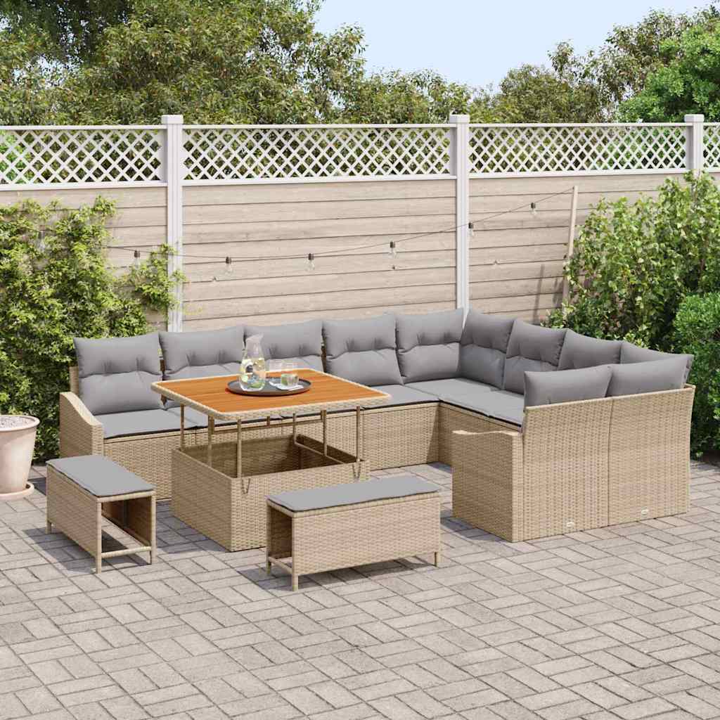 Havesofa Sæt med pude med opbevaring 12 pcs Beige Poly rattan