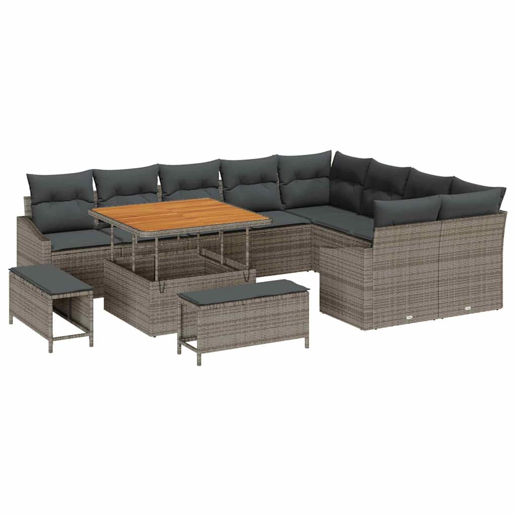 Havesofa Sæt med pude med opbevaring 12 pcs Grå Poly rattan