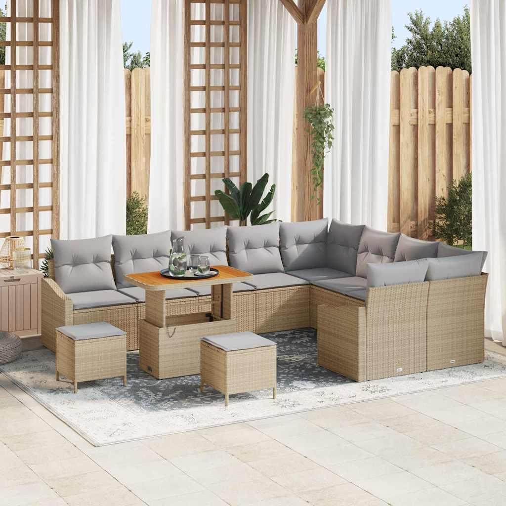 Havesofa Sæt med pude med opbevaring 12 pcs Beige Poly rattan