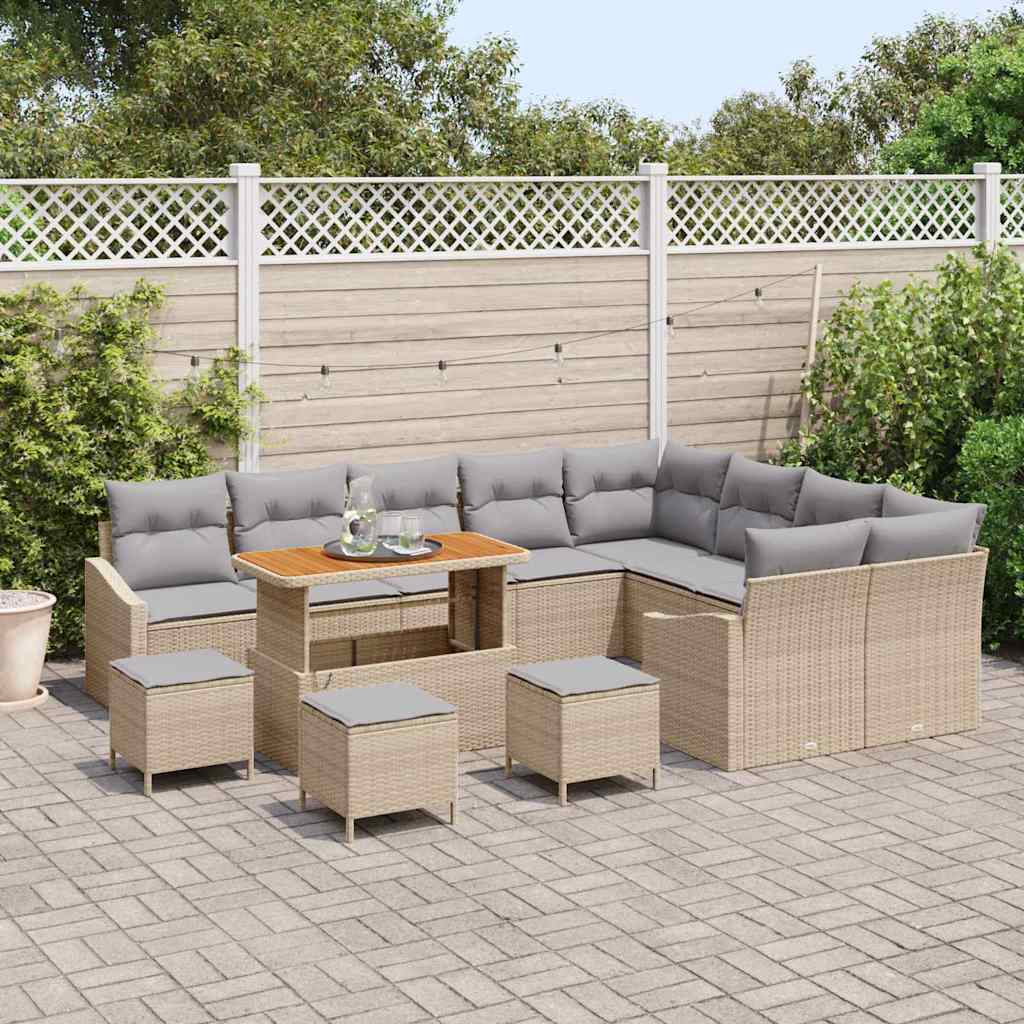 Havesofa Sæt med pude med opbevaring 13 pcs Beige Poly rattan