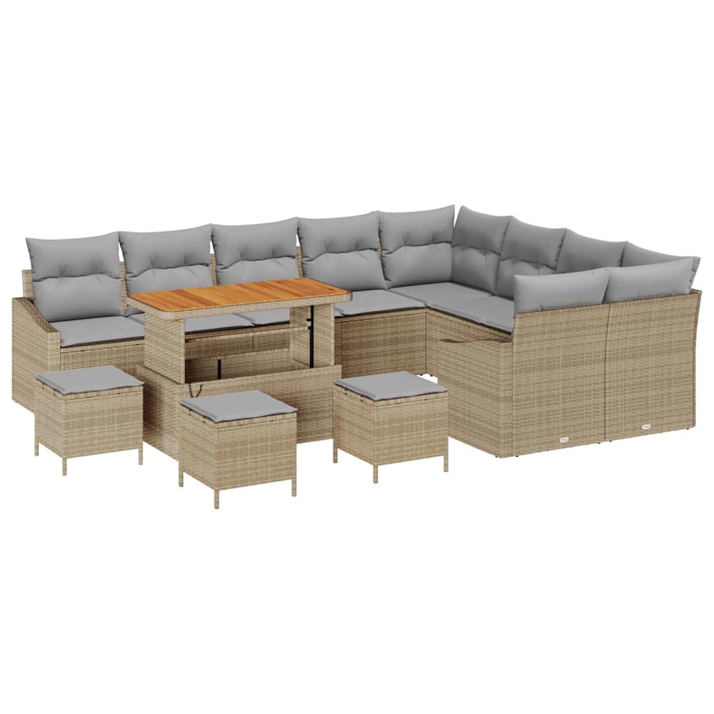Havesofa Sæt med pude med opbevaring 13 pcs Beige Poly rattan