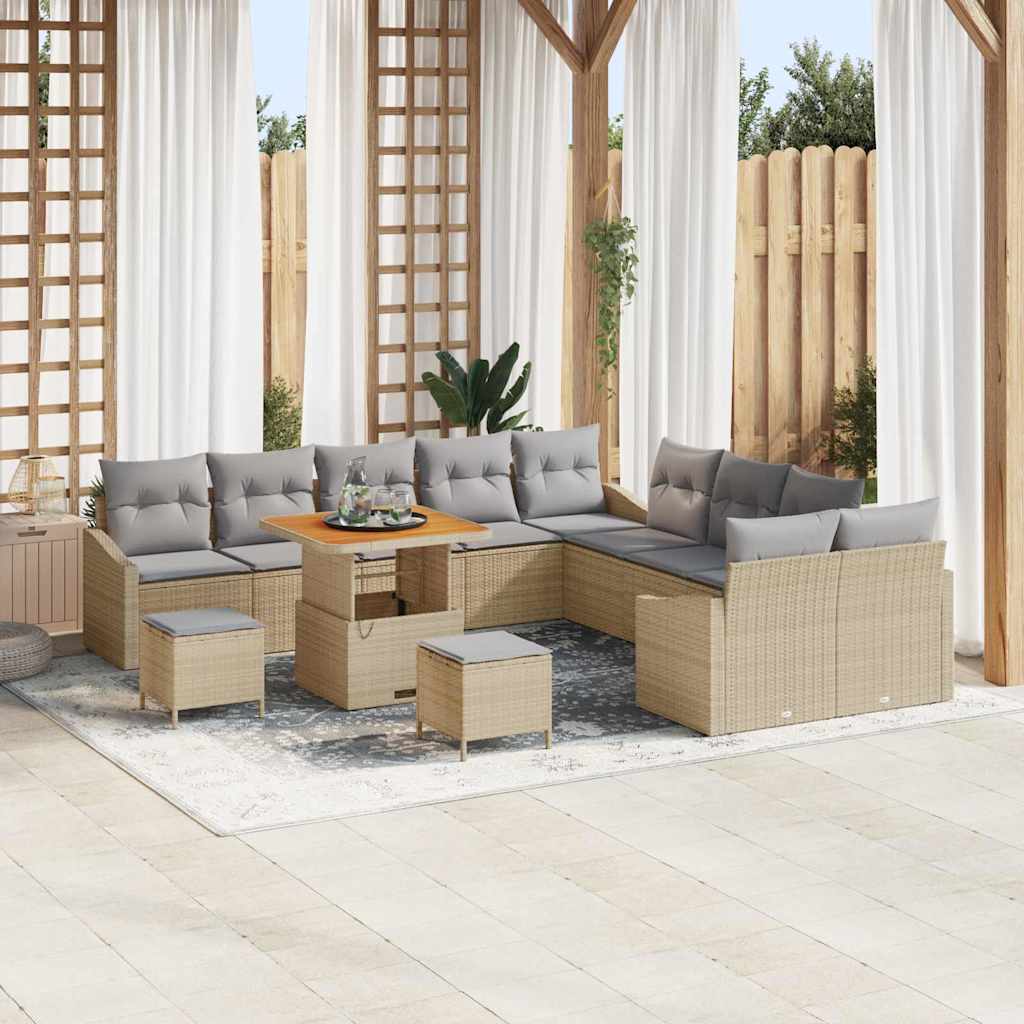 Havesofa Sæt med pude med opbevaring 13 pcs Beige Poly rattan