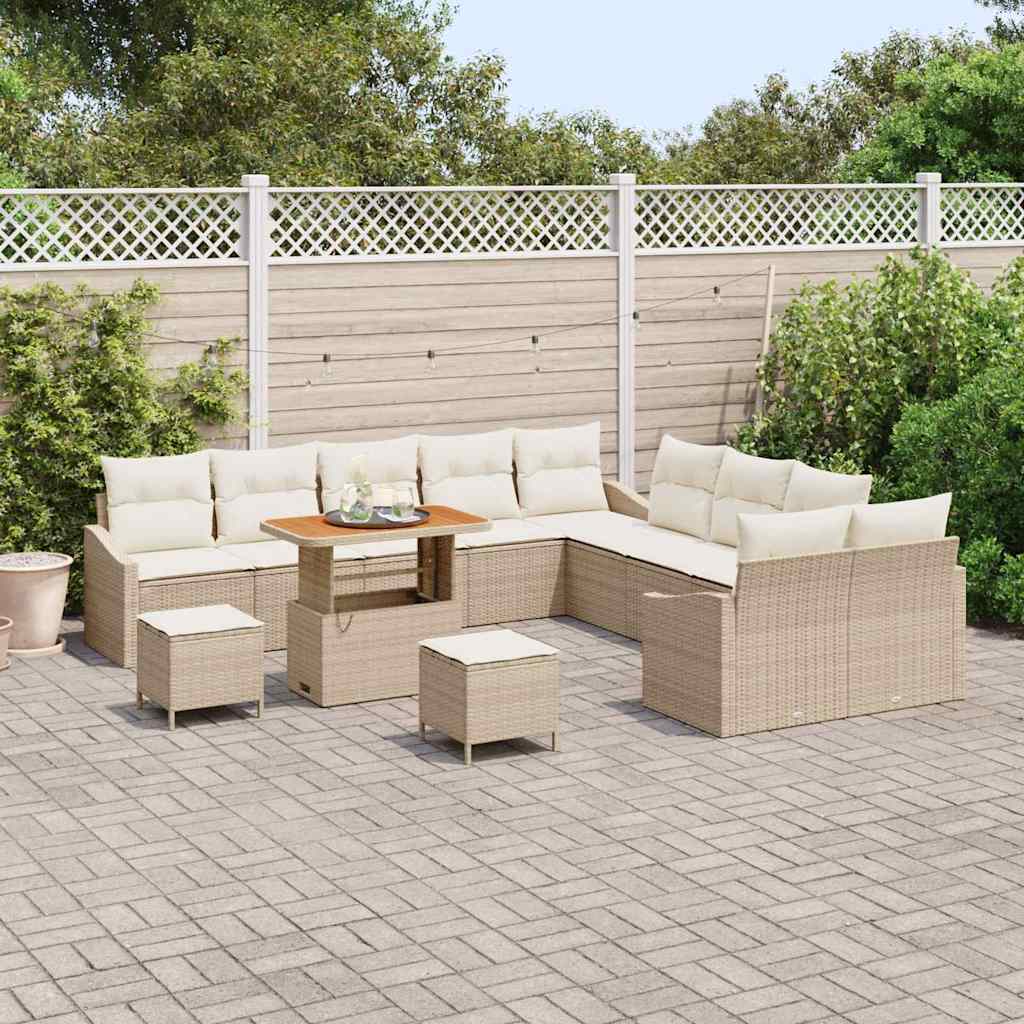 Havesofa Sæt med pude med opbevaring 13 pcs Beige Poly rattan
