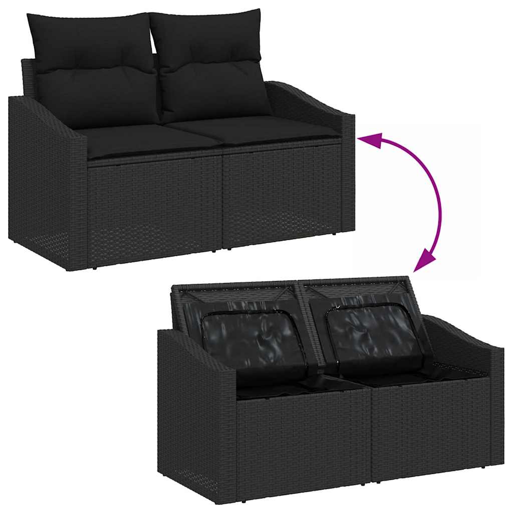 Havesofa Sæt med pude med opbevaring 13 pcs Sort Poly rattan