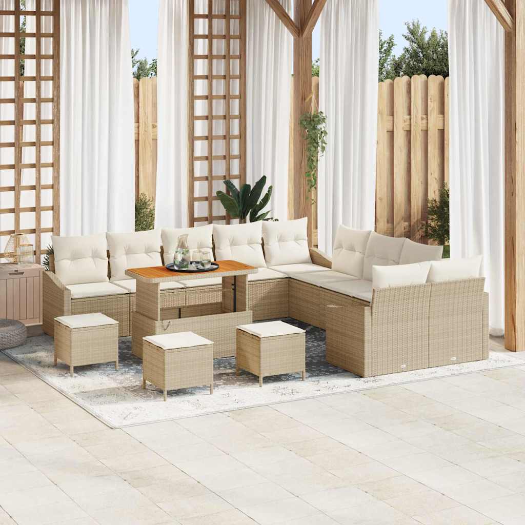 Havesofa Sæt med pude med opbevaring 13 pcs Beige Poly rattan