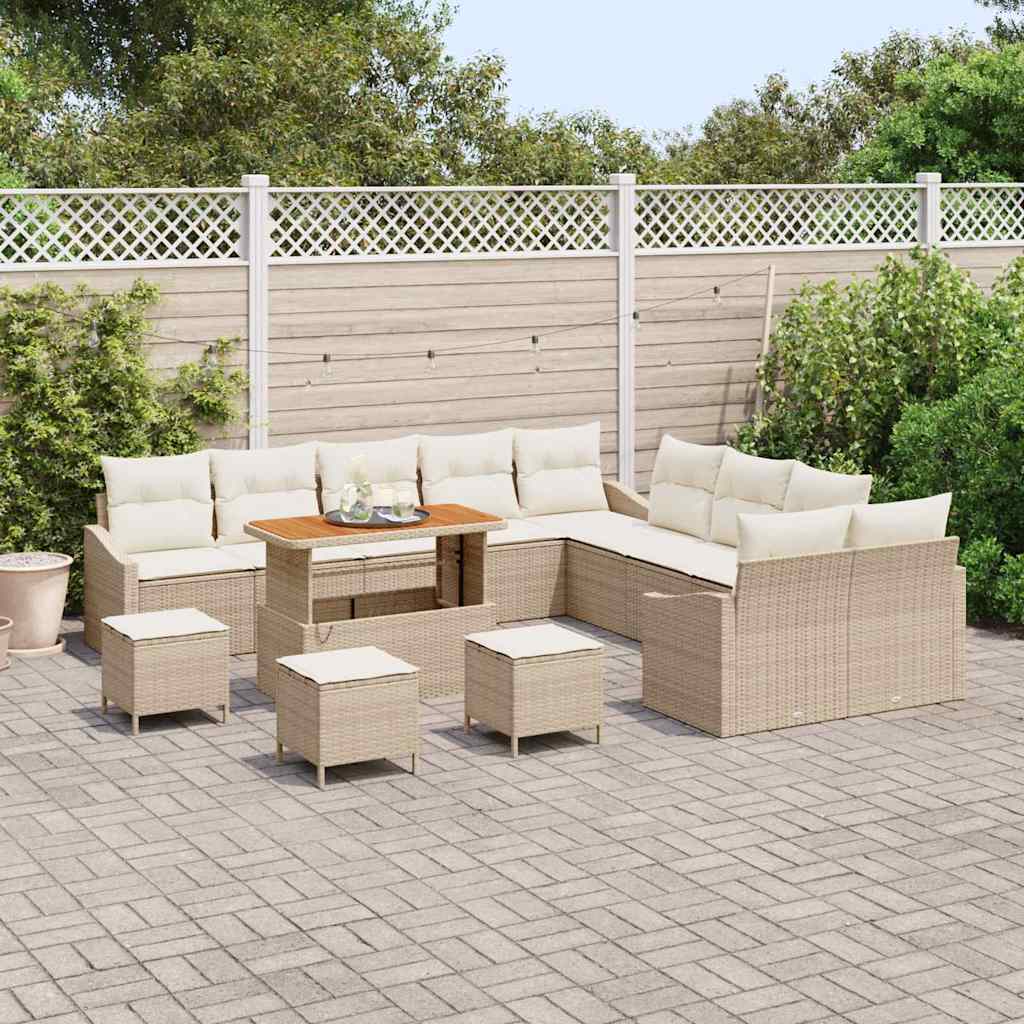 Havesofa Sæt med pude med opbevaring 13 pcs Beige Poly rattan