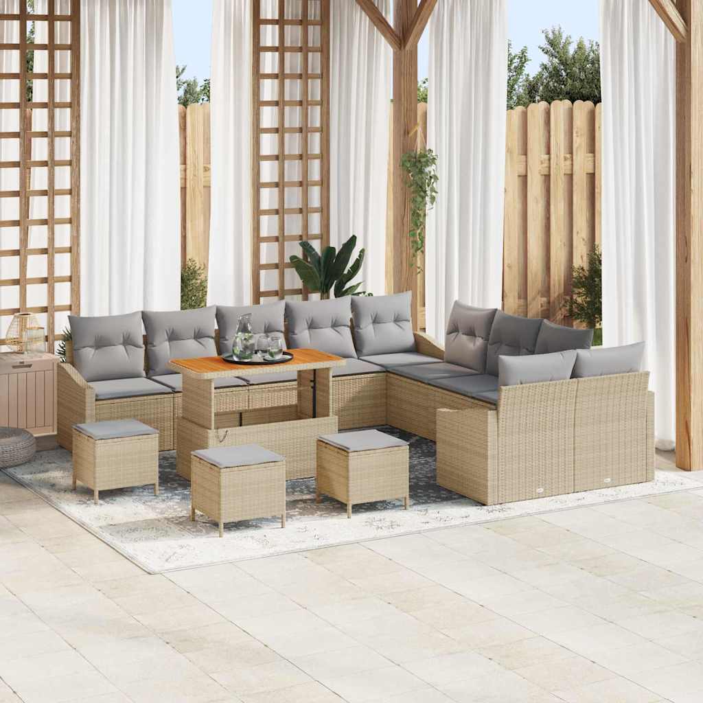 Havesofa Sæt med pude med opbevaring 13 pcs Beige Poly rattan