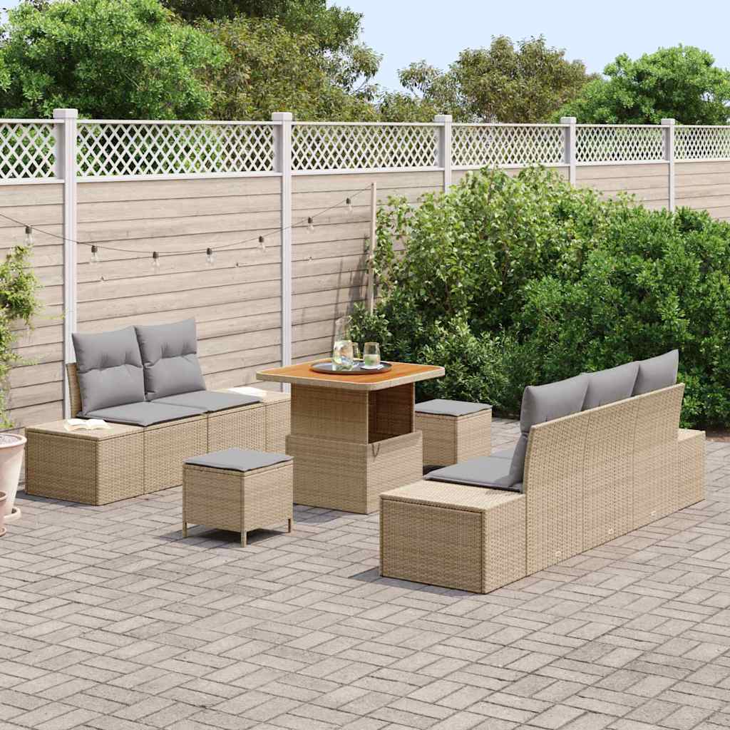 Havesofa Sæt med pude med opbevaring 8 pcs Beige Poly rattan