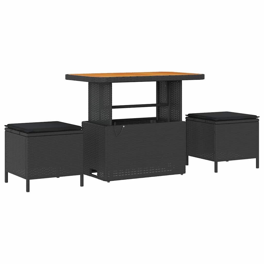 Havesofa Sæt med pude med opbevaring 8 pcs Sort Poly rattan