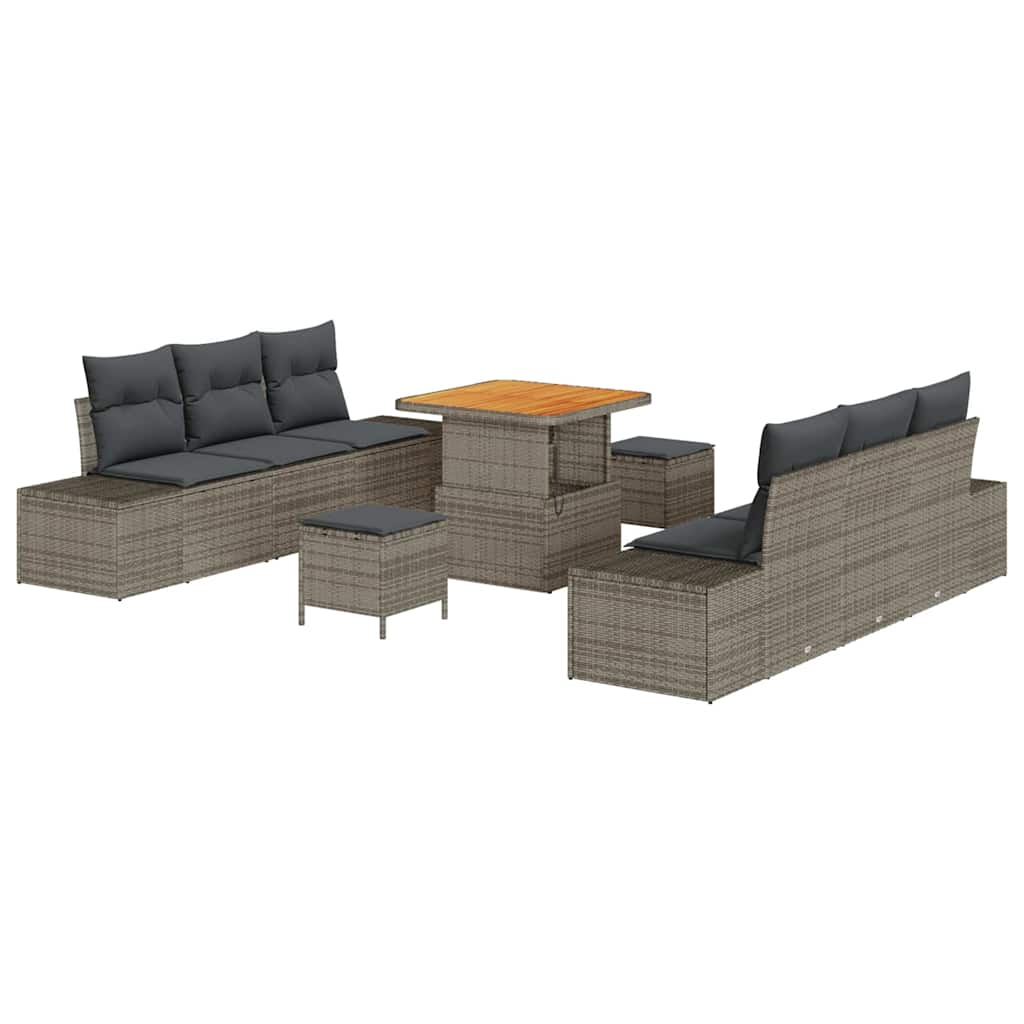 Havesofa Sæt med pude med opbevaring 9 pcs Grå Poly rattan
