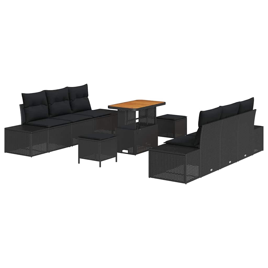 Havesofa Sæt med pude med opbevaring 9 pcs Sort Poly rattan