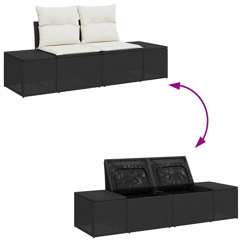 Havesofa Sæt med pude med opbevaring 9 pcs Sort Poly rattan