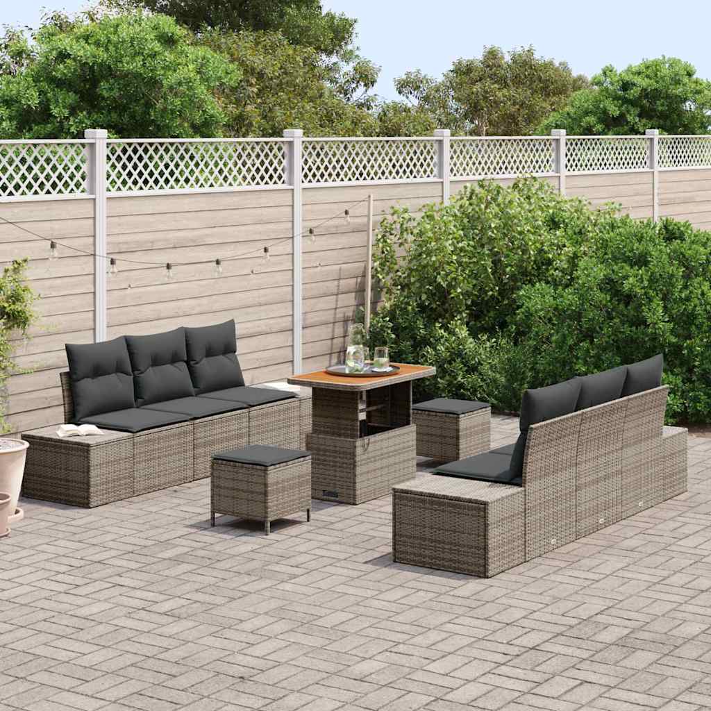 Havesofa Sæt med pude med opbevaring 9 pcs Grå Poly rattan