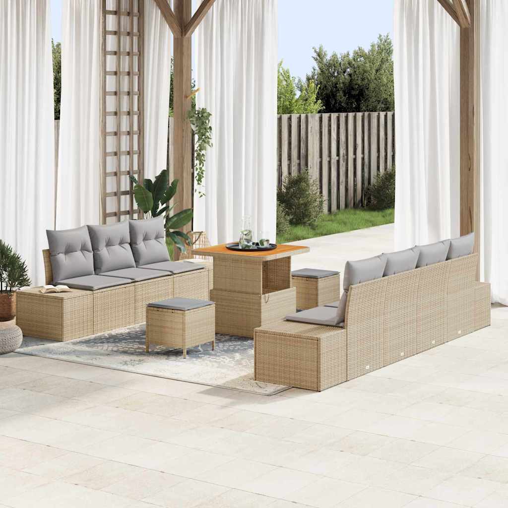 Havesofa Sæt med pude med opbevaring 10 pcs Beige Poly rattan