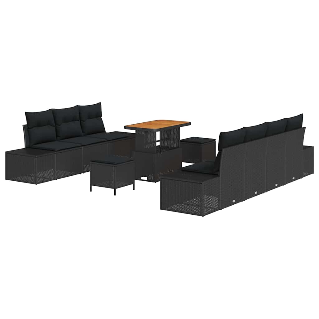 Havesofa Sæt med pude med opbevaring 10 pcs Sort Poly rattan