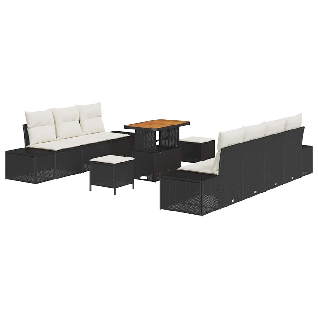 Havesofa Sæt med pude med opbevaring 10 pcs Sort Poly rattan
