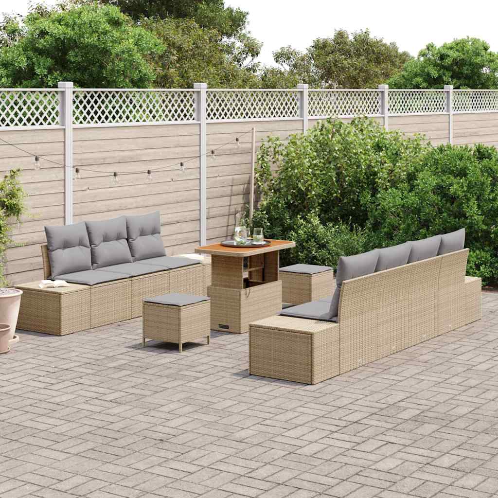Havesofa Sæt med pude med opbevaring 10 pcs Beige Poly rattan