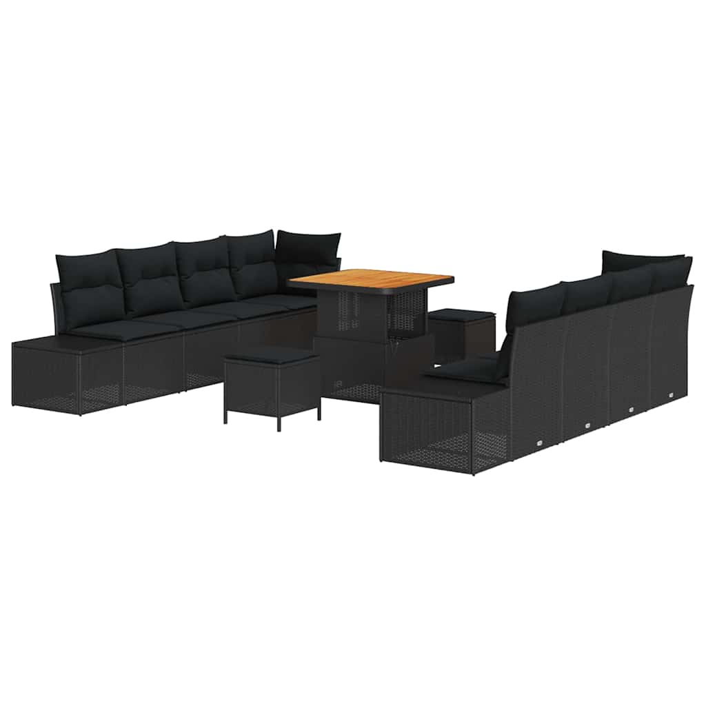 Havesofa Sæt med pude med opbevaring 11 pcs Sort Poly rattan