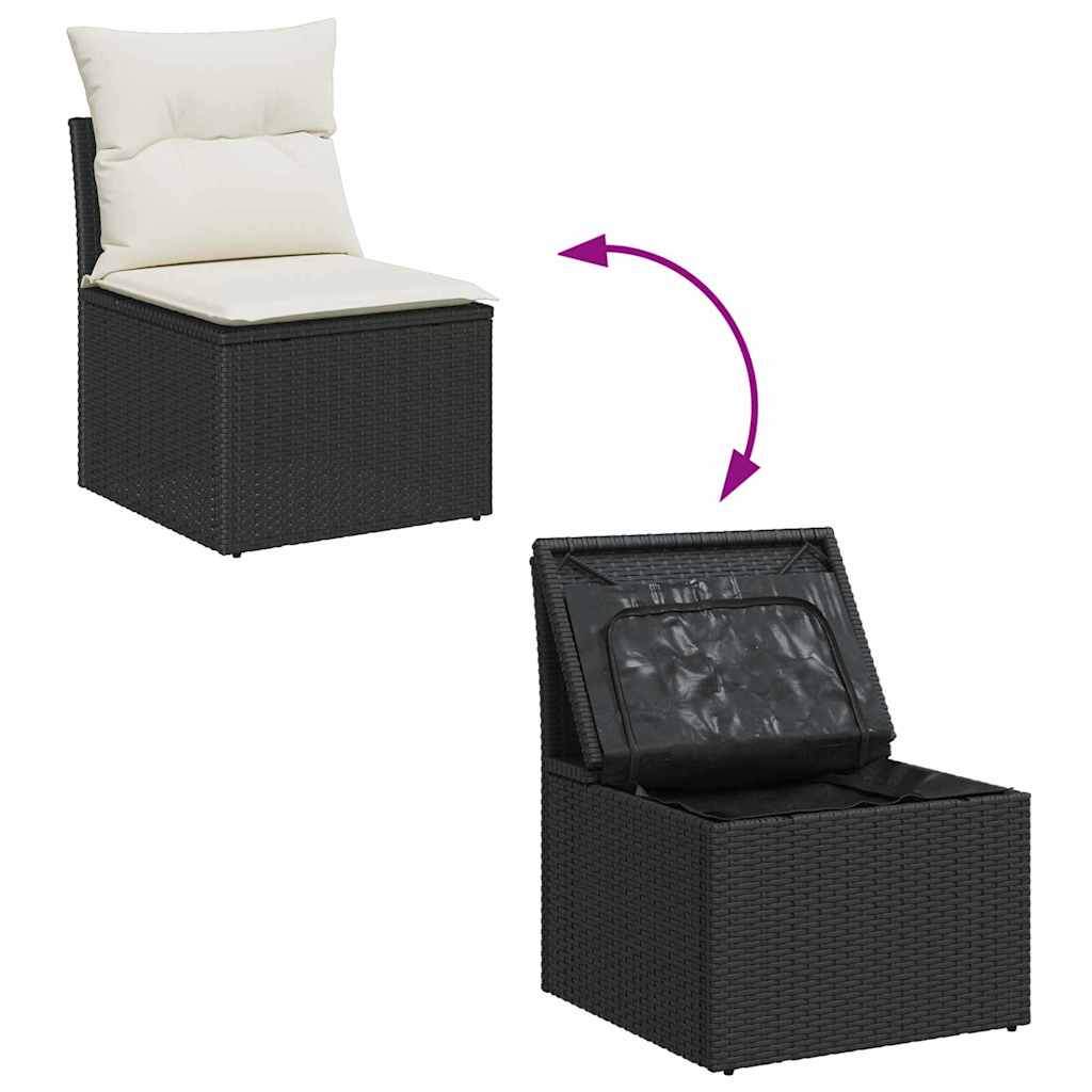 Havesofa Sæt med pude med opbevaring 11 pcs Sort Poly rattan