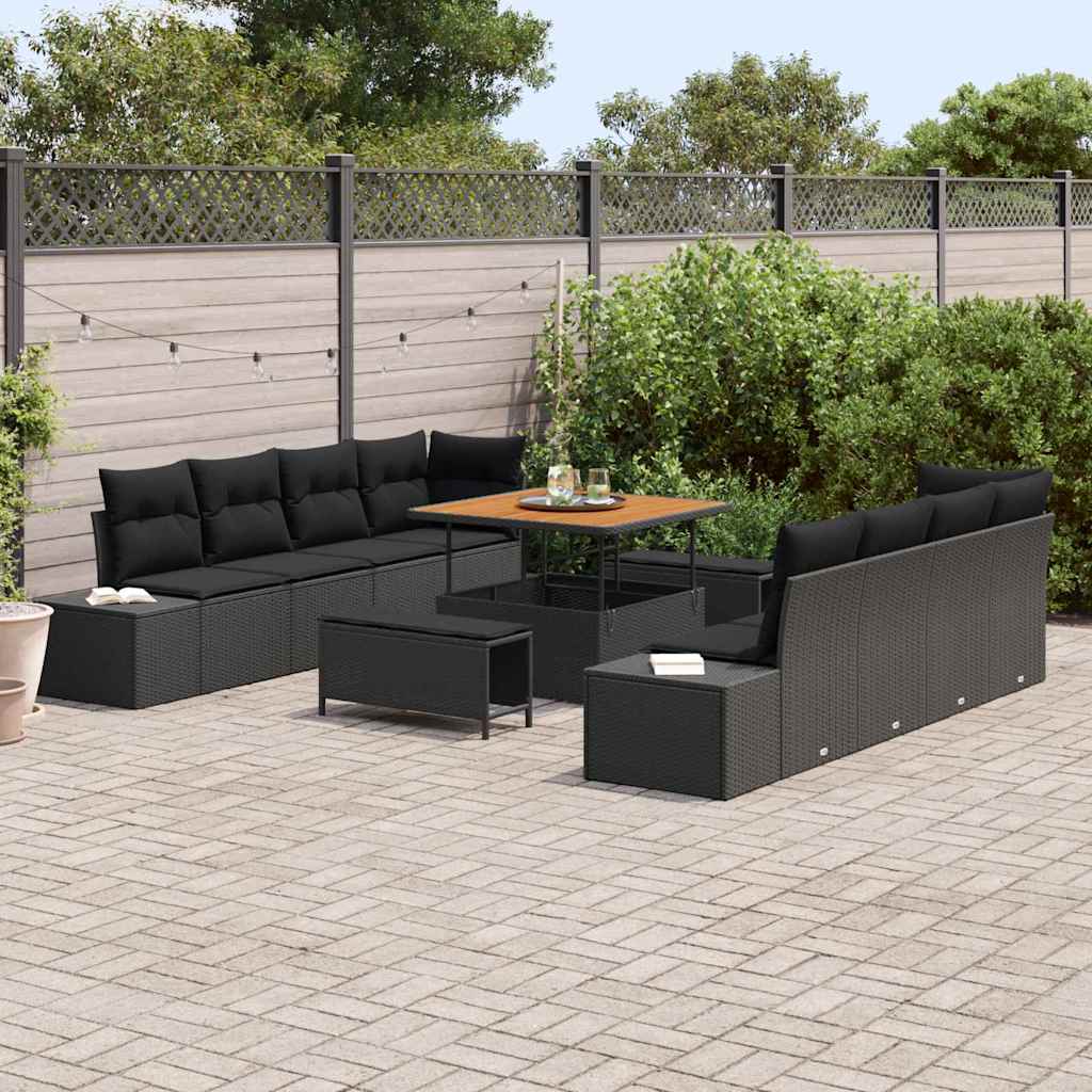 Havesofa Sæt med pude Sort 100 x 100 x 71 cm Poly rattan