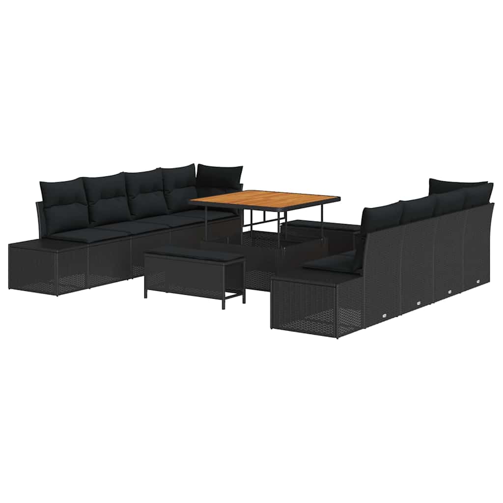Havesofa Sæt med pude Sort 100 x 100 x 71 cm Poly rattan