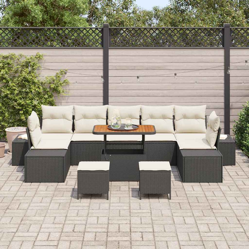 Havesofa Sæt med pude med opbevaring 10 pcs Sort Poly rattan