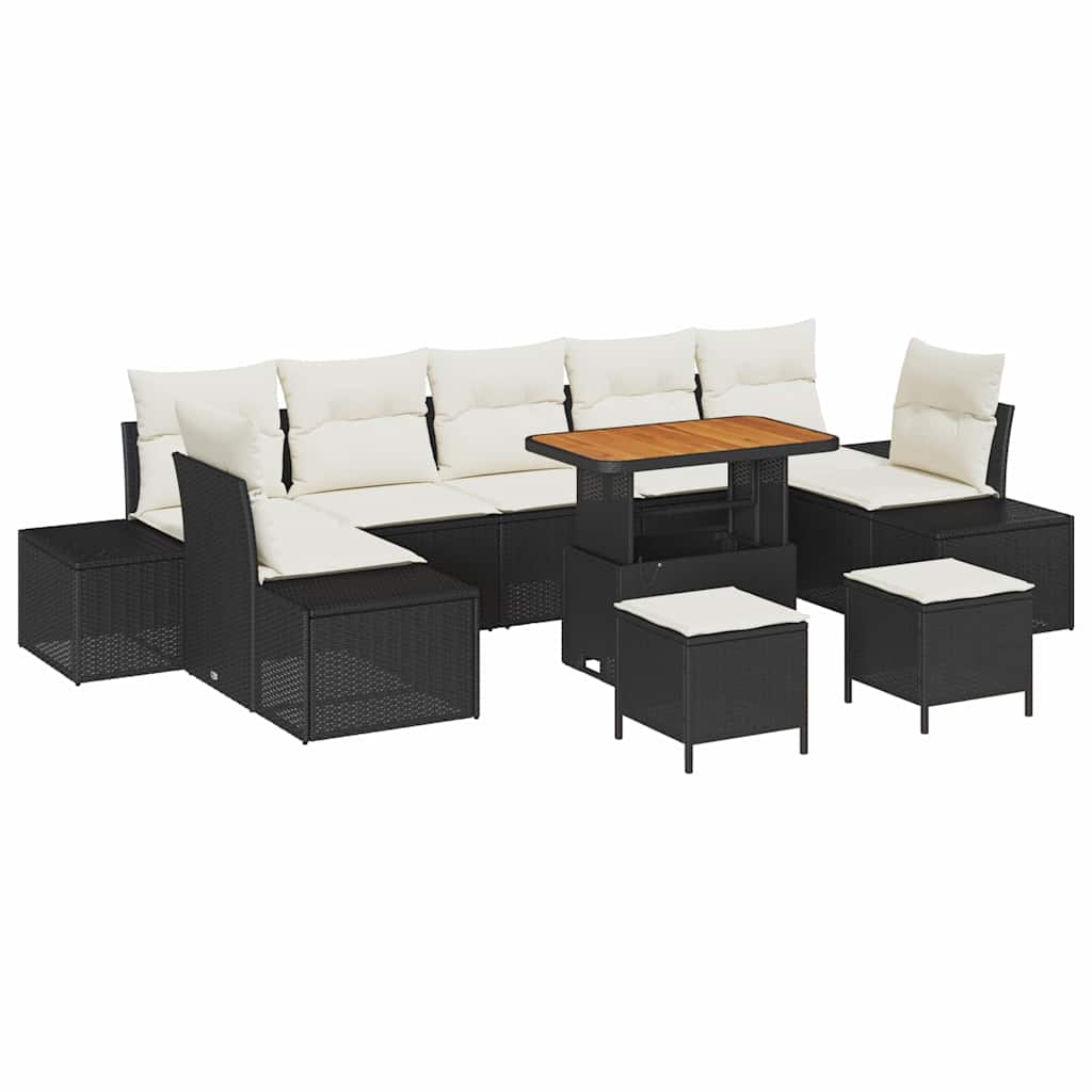 Havesofa Sæt med pude med opbevaring 10 pcs Sort Poly rattan