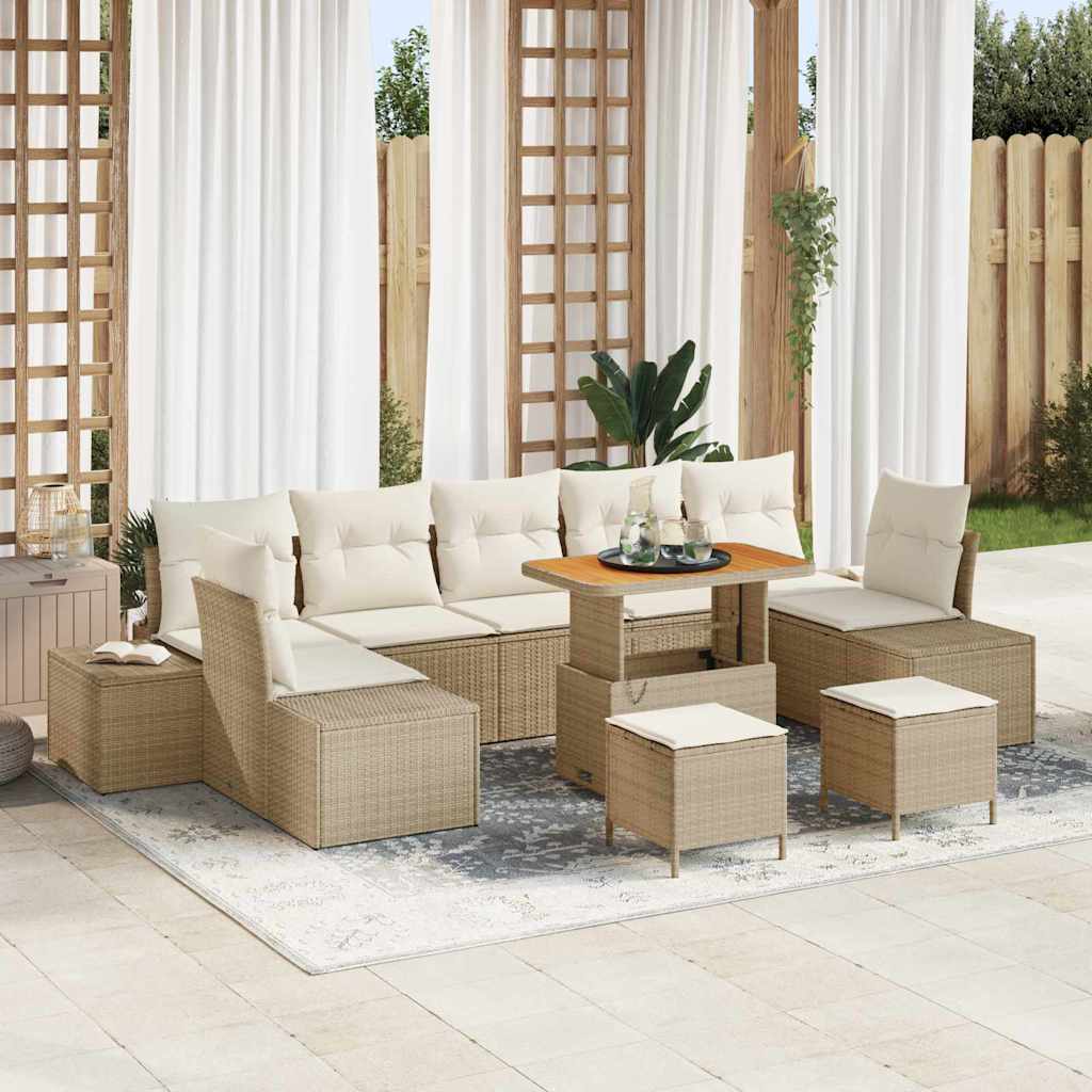 Havesofa Sæt med pude med opbevaring 10 pcs Beige Poly rattan
