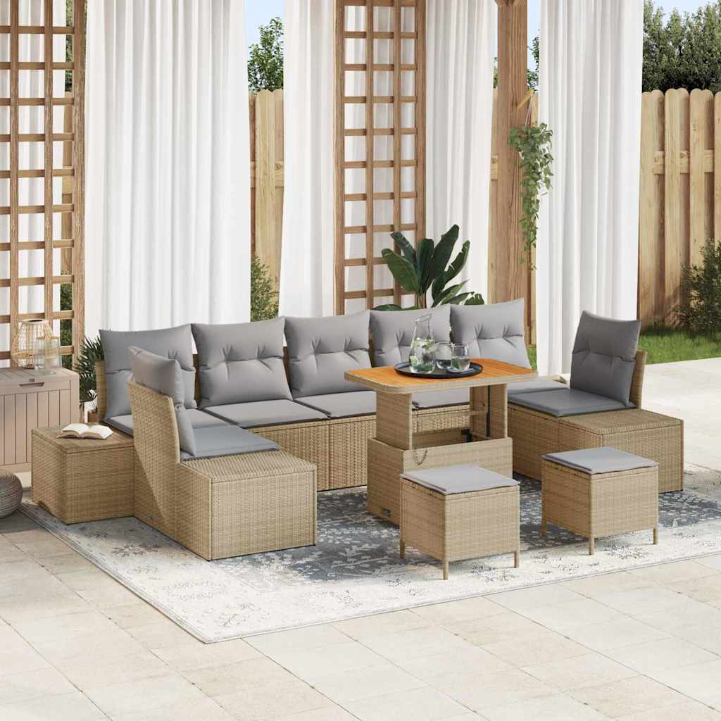 Havesofa Sæt med pude med opbevaring 10 pcs Beige Poly rattan