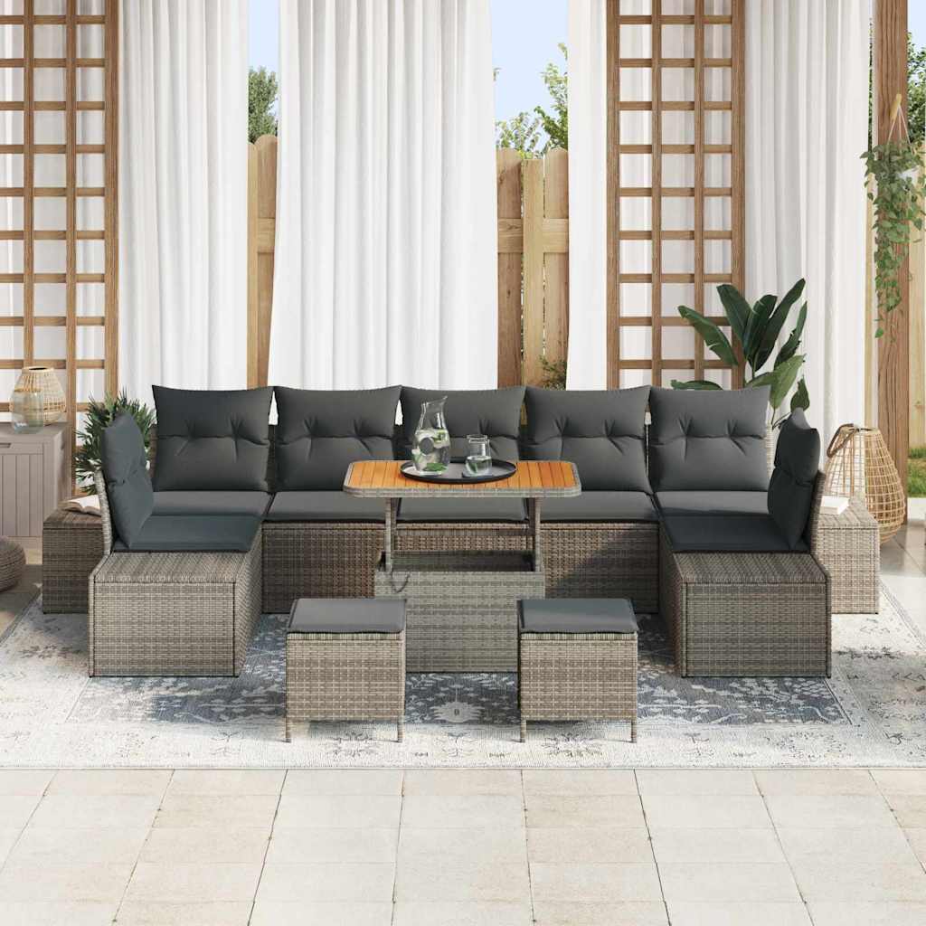 Havesofa Sæt med pude med opbevaring 10 pcs Grå Poly rattan