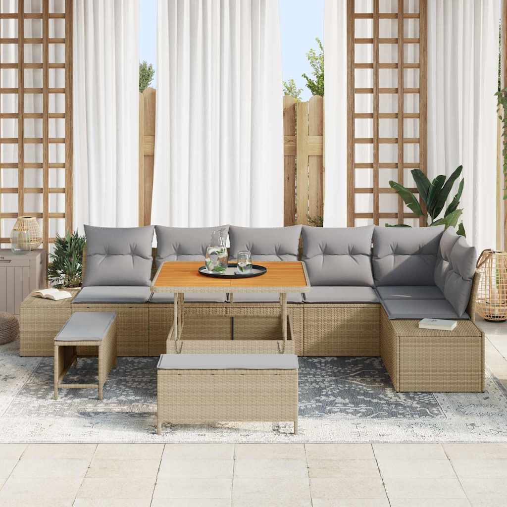 Havesofa Sæt med pude med opbevaring 9 pcs Beige Poly rattan